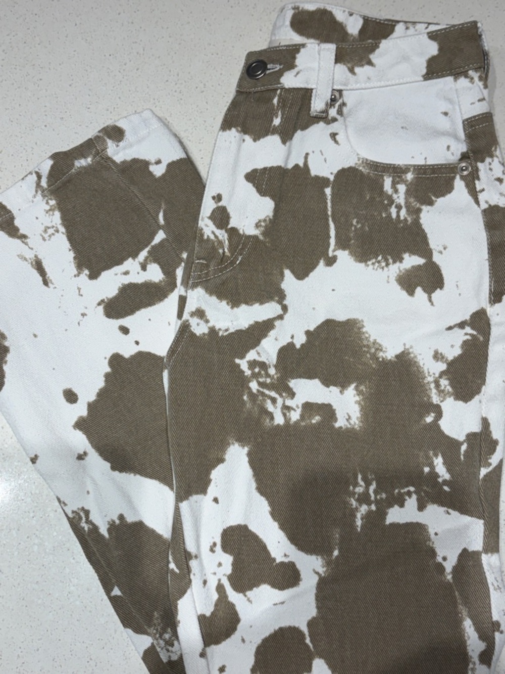 Women’s Boot Cut Jeans in White and Taupe Cowprint